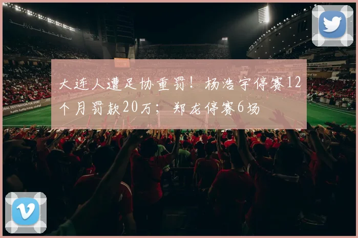 大连人遭足协重罚！杨浩宇停赛12个月罚款20万；郑龙停赛6场